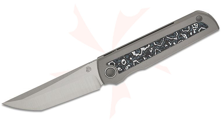 North Mountain Blade KickStop Chop Frame Lock Flipper Knife 3.375 inch ZDP-189 Satin Tanto Blade, Blasted Titanium Handles with Arctic Camo Ceramic Carbon Fiber Inlays