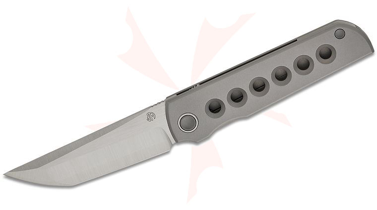 North Mountain Blade KickStop Chop Frame Lock Flipper Knife 3.375 inch ZDP-189 Satin Tanto Blade, Blasted Titanium Handles with Speed Holes