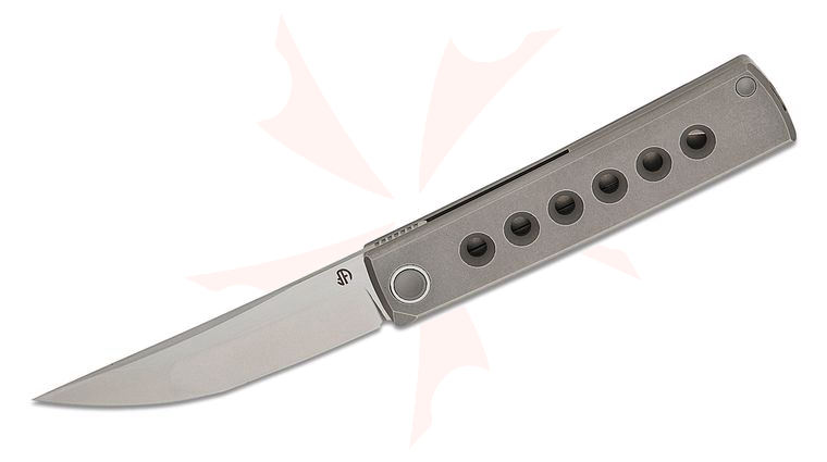 North Mountain Blade Kaiken Frame Lock Front Flipper Knife 3.5 inch M390 Stonewashed Tanto Blade, Blasted Titanium Handles with Speed Holes
