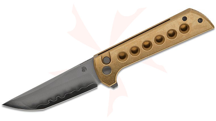 North Mountain Blade Chop 2 Button Lock Flipper Knife 3.5 inch SLD Hamon Tanto Blade, Aluminum Bronze Handles with Speed Holes