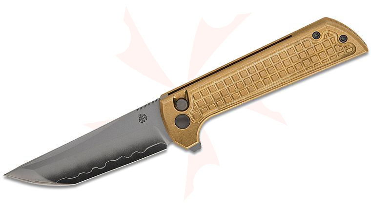North Mountain Blade Chop 2 Button Lock Flipper Knife 3.5 inch SLD Hamon Tanto Blade, Frag Aluminum Bronze Handles