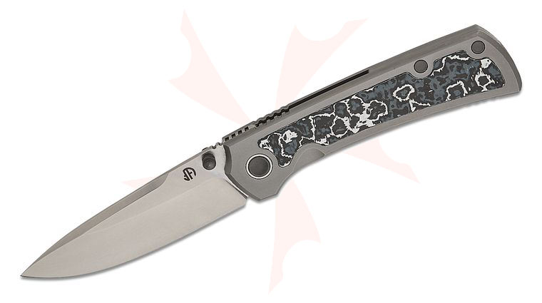 North Mountain Blade Ultra Frame Lock Folding Knife 3.375 inch M390 Polished Stonewashed Drop Point Blade, Blasted Titanium Handles with Arctic Camo Ceramic Carbon Fiber Inlays