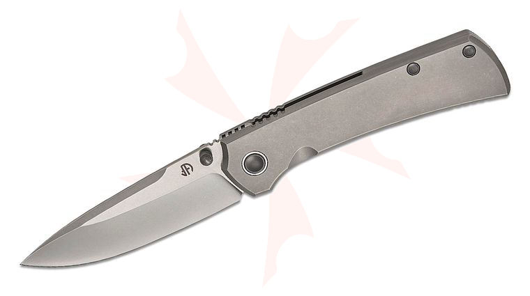 North Mountain Blade Ultra Frame Lock Folding Knife 3.375 inch M390 Polished Stonewashed Drop Point Blade, Blasted Titanium Handles