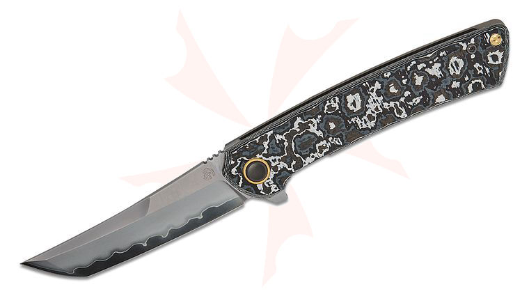 North Mountain Blade Zero Frame Lock Flipper Knife 3.5 inch SLD Hamon Tanto Blade, White Camo Ceramic Carbon Fiber and Titanium Handles
