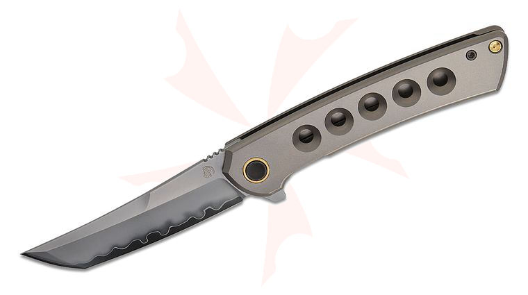 North Mountain Blade Zero Frame Lock Flipper Knife 3.5 inch SLD Hamon Tanto Blade, Titanium Handles with Holes