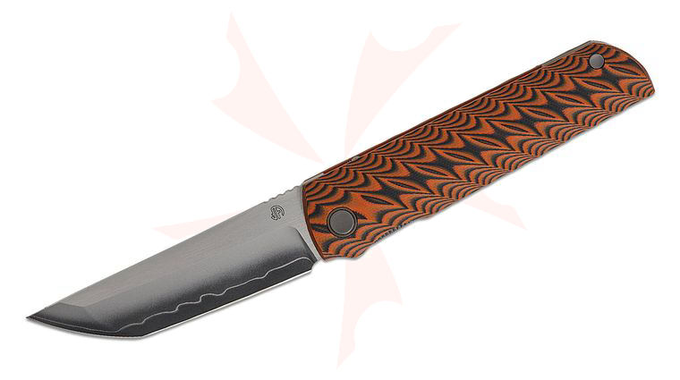 North Mountain Blade KickStop Chop Plus Liner Lock Flipper Knife 3.75 inch SLD Hamon Tanto Blade, Milled Orange/Black G10 Handles - KnifeCenter Exclusive