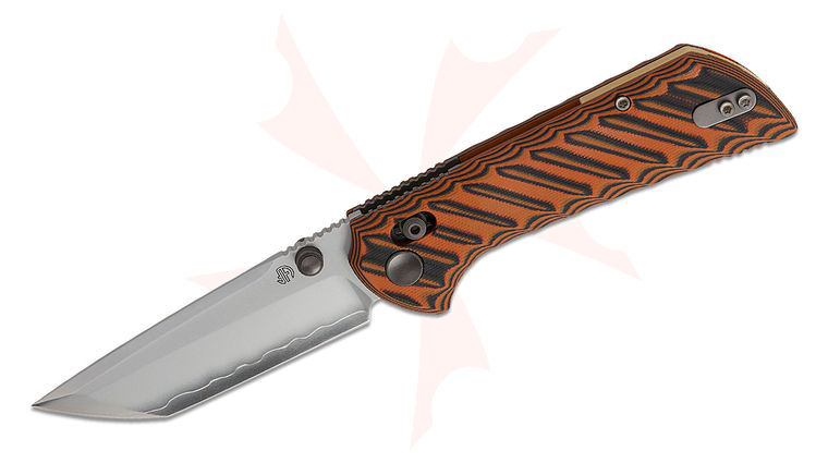 North Mountain Blade Chop Crossbar Lock Folding Knife 3.75 inch SLD Hamon Tanto Blade, Black/Orange G10 Handles - KnifeCenter Exclusive