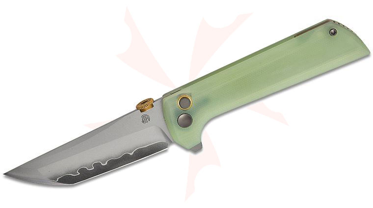 North Mountain Blade Chop 2 Button Lock Flipper Knife 3.5 inch SLD Hamon Tanto Blade, Natural (Jade) G10 Handles