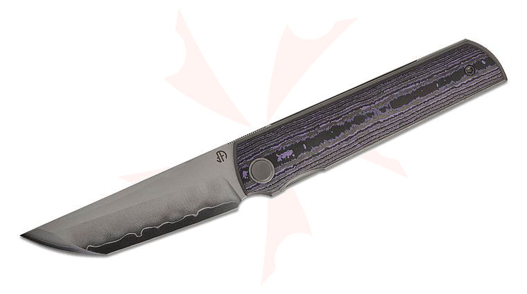 North Mountain Blade Chop 4 Front Flipper Knife 3.5 inch SLD Hamon Tanto Blade, Purple Ceramic Carbon Fiber Handle