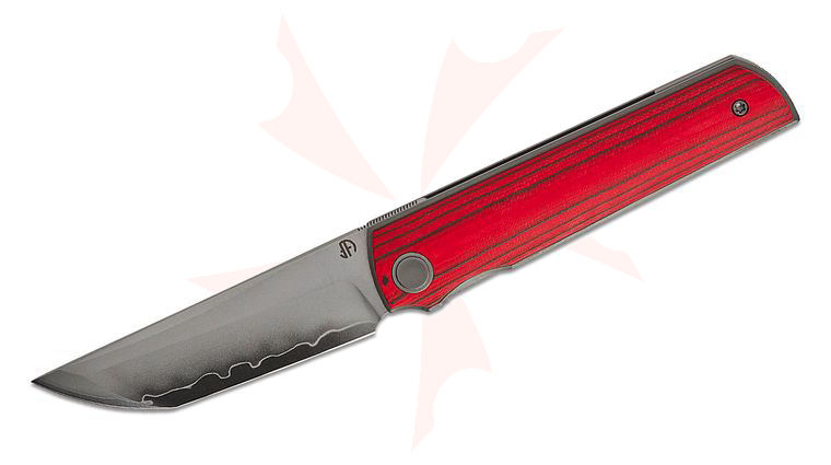 North Mountain Blade Chop 4 Front Flipper Knife 3.5 inch SLD Hamon Tanto Blade, Red Quartz Ceramic Carbon Fiber Handles