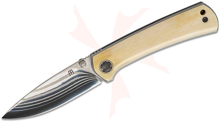 North Mountain Blade Ultra Folding Knife 3 inch ZDP-189 Hand Polished Damascus Drop Point Blade, Cattle Bone Handle