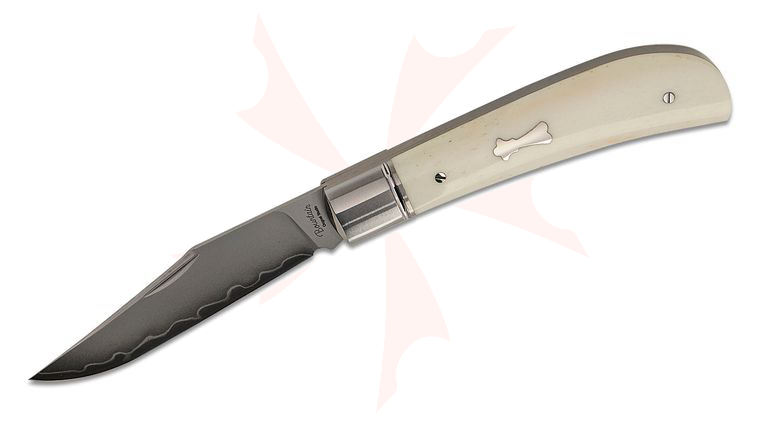 North Mountain Blade Lanny Thin Slipjoint Folding Knife 3.13 inch SLD Hamon Satin Clip Point Blade, Cattle Bone Handles with Steel Bolsters