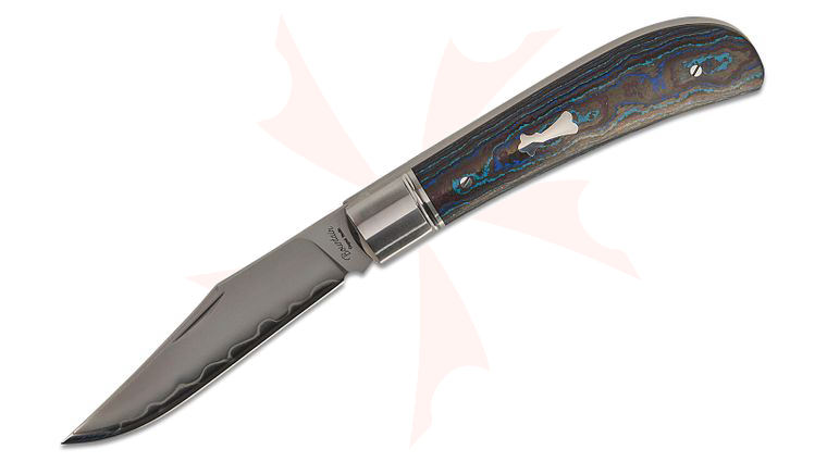 North Mountain Blade Lanny Thin Slipjoint Folding Knife 3.13 inch SLD Hamon Satin Clip Point Blade, Blue Ceramic Carbon Fiber Handles with Steel Bolsters