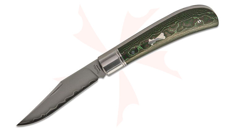 North Mountain Blade Lanny Thin Slipjoint Folding Knife 3.13 inch SLD Hamon Satin Clip Point Blade, Green Ceramic Carbon Fiber Handles with Steel Bolsters