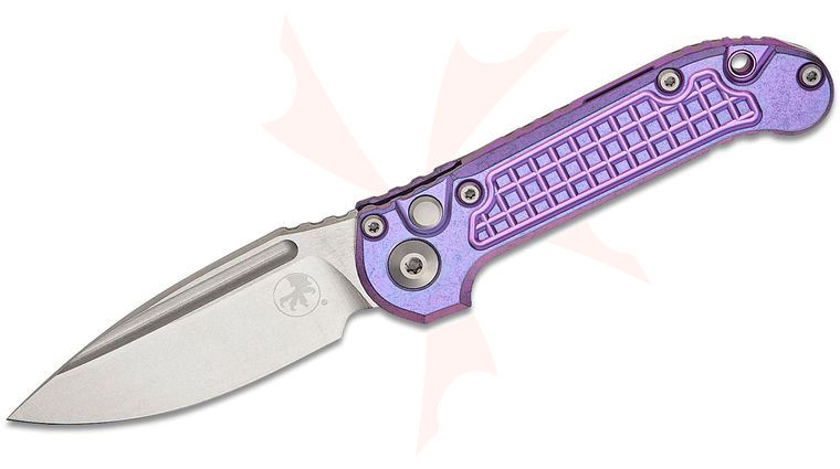 Microtech 1135-10FRMS5 Marfione Select LUDT Gen III AUTO Folding Knife 3.45 inch M390MK Stonewashed Drop Point Plain Blade, Purple Haze Frag Titanium Handles, Purple Accent