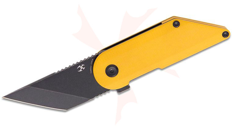 Kansept Knives Dirk Pinkerton Dash Flipper Knife 2.26 inch 154CM Black Stonewashed Tanto Blade, Yellow G10 Handles