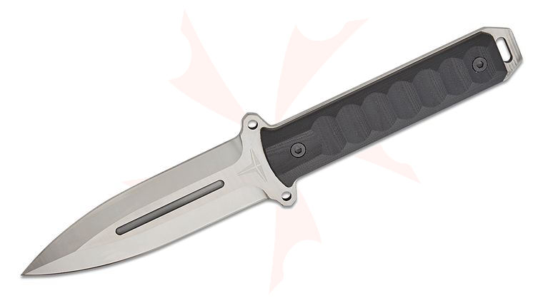 Takumitak Knives Hitter Fixed Blade Knife 5.5 inch D2 Satin Polished Double Edge Dagger Blade, Milled Black G10 Handles, Kydex Sheath
