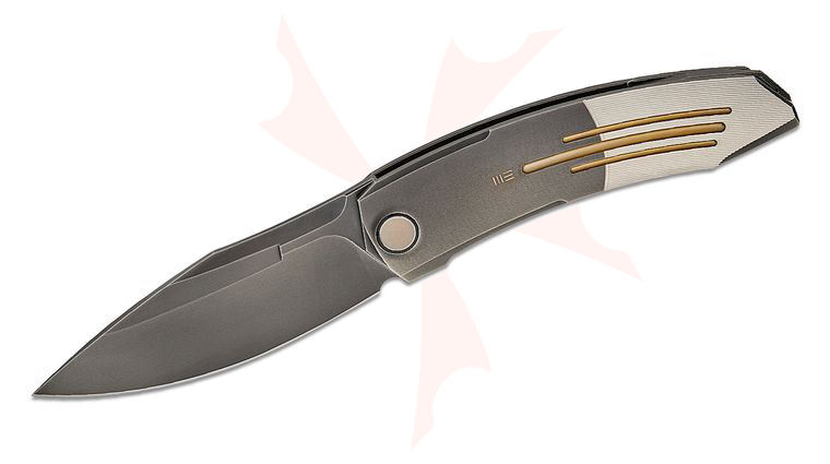 We Knife Company Sine Wave Nested Liner Lock Front Flipper Knife 3.98 inch M390 Polished Gray Drop Point Blade, Polished Gray & Satin Machined Titanium Handles