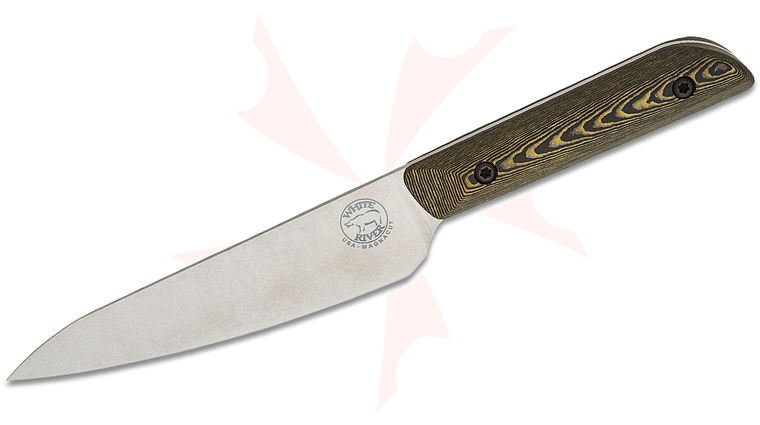 White River Knives Liong Mah Utility Knife 5 inch CPM-MagnaCut Stonewashed Drop Point Blade, Maple and Black Richlite Handles, No Sheath