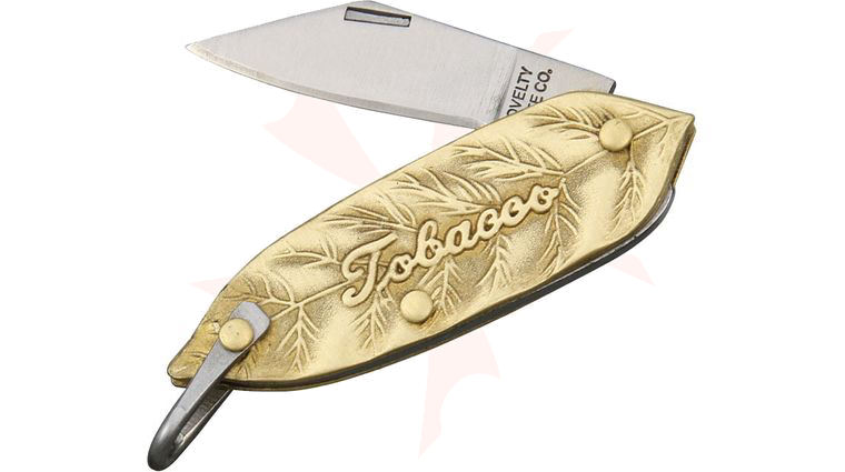 tobacco knife Novelty Knife Company Sculpted Brass Tobacco Leaf Folding Pen Knife 2-1/8