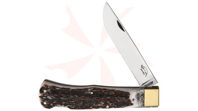 Otter Mercator #07 Folding Knife 3.75 inch Carbon Steel Satin Drop Point Blade, Buckhorn Handle with Brass Bolster