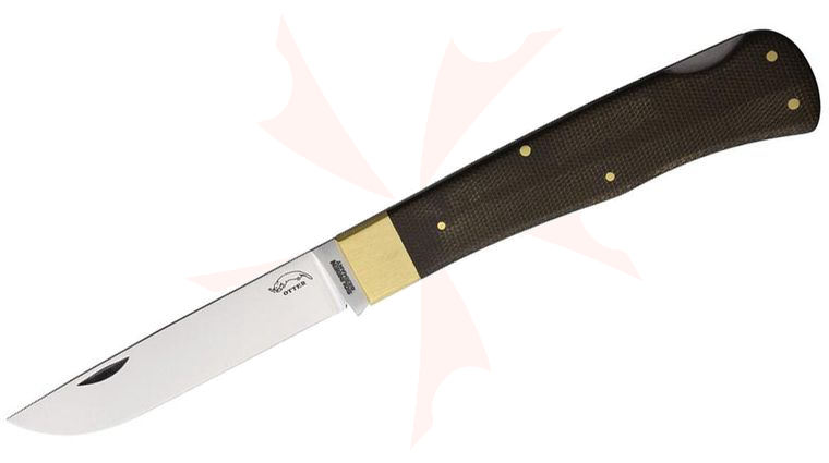 Otter Mercator #07 Folding Knife 3.75 inch Carbon Steel Satin Drop Point Blade, Green Micarta Handle with Brass Bolster