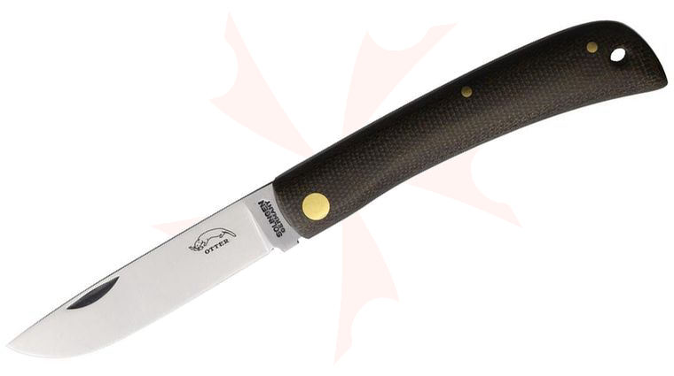 Otter Small Hippekniep #141 Slipjoint Folding Knife 2.875 inch Carbon Steel Blade, Green Micarta Handles