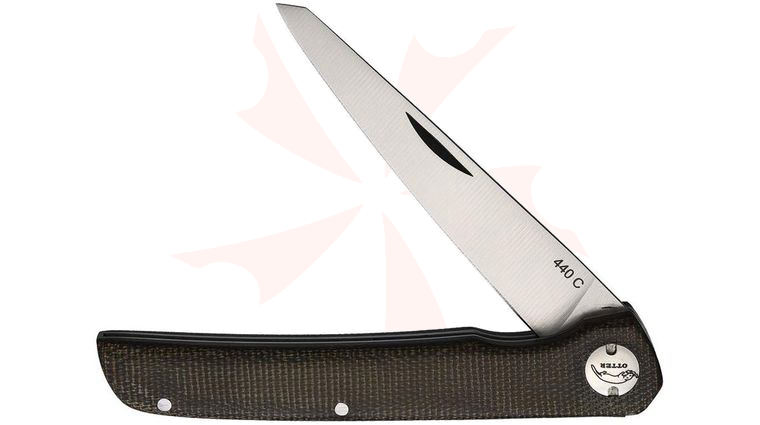 Otter York Slipjoint Folding Knife 3 inch 440C Satin Reverse Tanto Blade, Green Micarta Handles