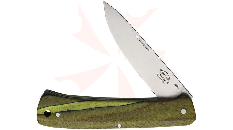 Otter Finn Slipjoint Folding Knife 3.25 inch N690 Stainless Steel Blade, Green Wood Handles