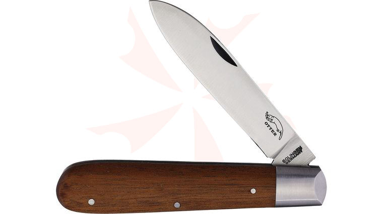 Otter Classic Folding Knife 3.35 inch Carbon Steel Satin Drop Point Blade, Sapeli Wood Handles with Stainless Steel Bolster