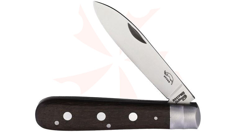 Otter 3-Rivet Folding Knife 3.5 inch Stainless Steel Satin Drop Point Blade, Smoked Oak Wood Handles with Stainless Steel Bolsters