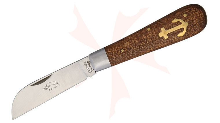 Otter Small Anchor Slipjoint Knife 2.5 inch Stainless Steel Satin Sheepsfoot Blade, Sapeli Wood Handles with Brass Anchor Inlay
