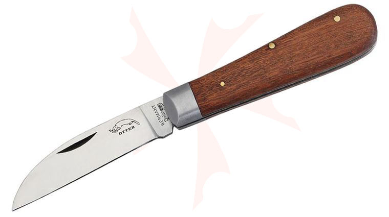 Otter Weaver's Folding Knife 2.95 inch Carbon Steel Satin Sheepsfoot Blade, Brown Wood Handles with Iron Bolster