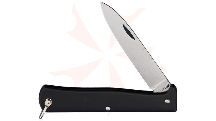 Otter The Mercator Small Folding Knife 2.88 inch Carbon Steel Blade, Black Stainless Steel Handle