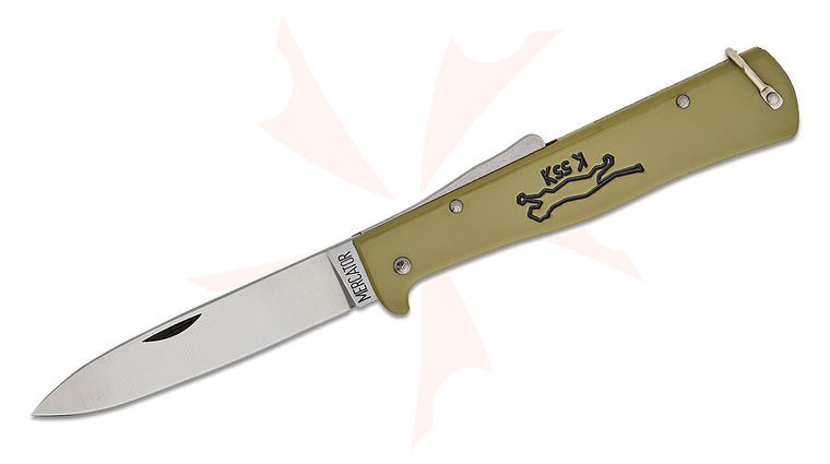 Otter Mercator K55 Lockback Folding Knife 3.25 inch Carbon Steel Drop Point Blade, Olive Stainless Steel Handles