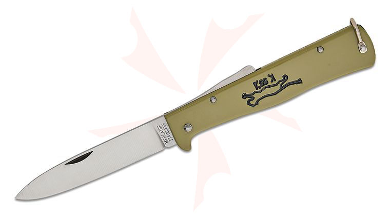 Otter Mercator K55 Lockback Folding Knife 3.25 inch Stainless Steel Drop Point Blade, Olive Stainless Steel Handles