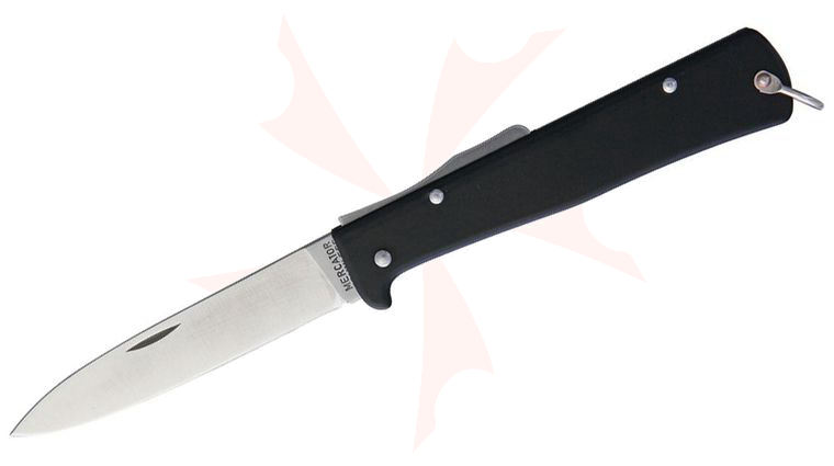Otter Mercator Folding Knife 3.25 inch Stainless Steel Drop Point Blade, Black Stainless Steel Handles, Pocket Clip