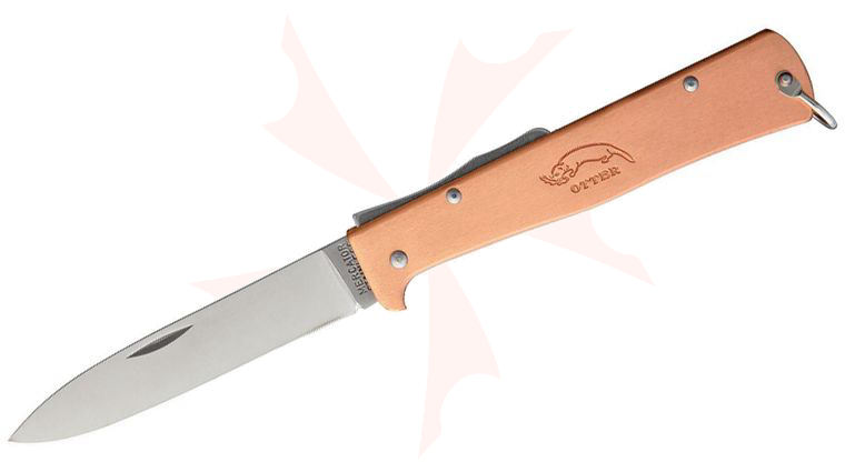 Otter Mercator Copper Folding Knife 3.54 inch 1.4034 Stainless Satin Drop Point Blade, One-Piece Copper Handle with Pocket Clip