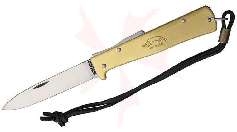 Otter Mercator Solingen K55 Brass Large Folding Knife German, Stainless Steel, Leather Lanyard