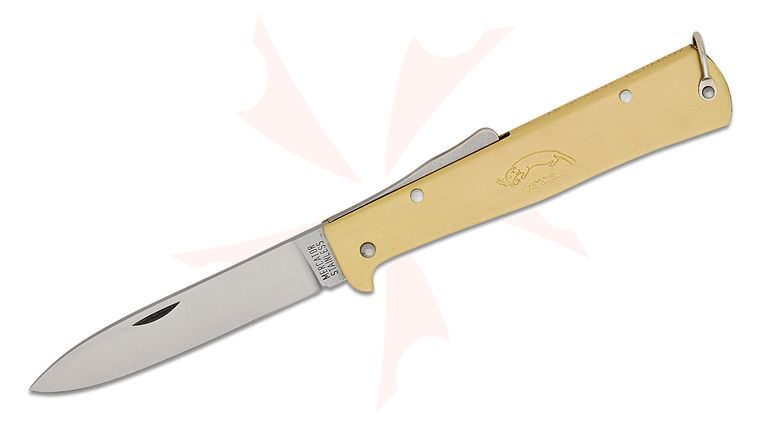Otter Mercator Solingen Brass Large Folding Knife German, Stainless Steel, Pocket Clip