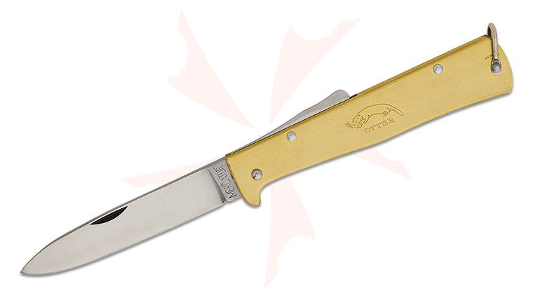 Otter Mercator Solingen Brass Large Folding Knife German, Carbon Steel, Pocket Clip