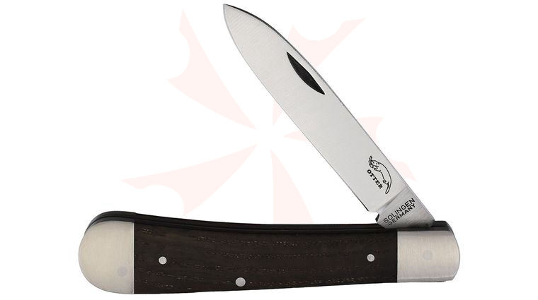 Otter Levin Slipjoint Folding Knife 2.75 inch C75 Carbon Steel Blade, Smoked Oak Wood Handles