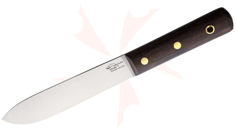 Otter Boat and Sailor Knife 5.12 inch Stainless Steel Satin Drop Point Blade, Smoked Oak Wood Handles, Leather Sheath
