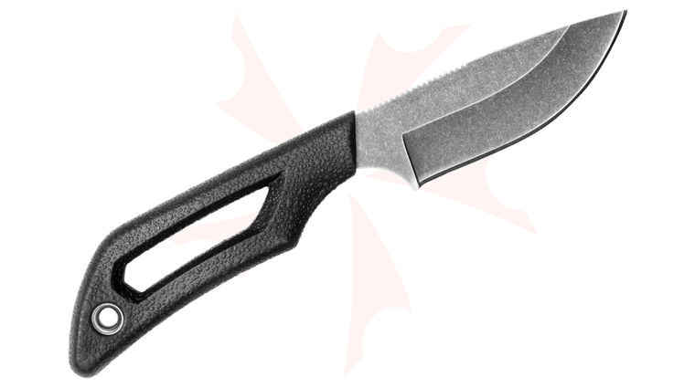 Outdoor Edge Pivot Fixed Blade Knife 2.5 inch 8Cr13MoV BlackStone Drop Point Blade, Black Rubberized TPR Handle, Polypropylene Sheath