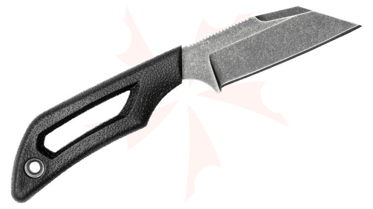 Outdoor Edge Pivot Fixed Blade Knife 2.6 inch 8Cr13MoV BlackStone Wharncliffe Blade, Black Rubberized TPR Handle, Polypropylene Sheath