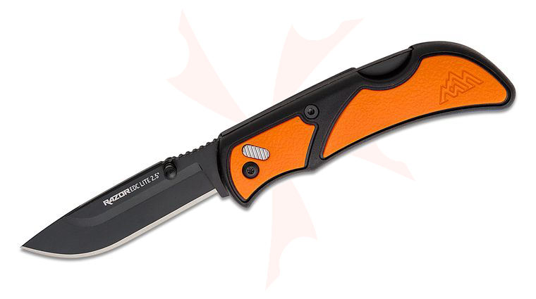 Outdoor Edge RazorEDC Lite Folding Hunter 2.5 inch Black Replaceable Blade, Black GFN with Orange Rubberized TPR Handles