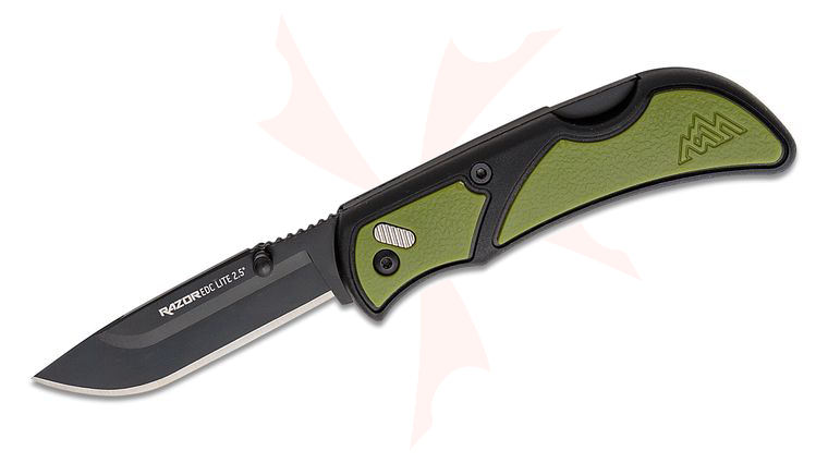 Outdoor Edge RazorEDC Lite Folding Hunter 2.5 inch Black Replaceable Blade, Black GFN with Green Rubberized TPR Handles