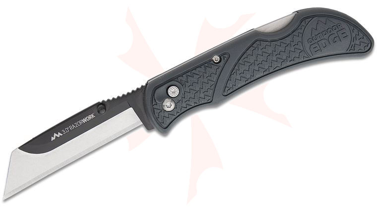 Outdoor Edge RazorWork Folding Utility Knife with 3 Replaceable Blades, Gray Grivory Handles with Rubberized TPR Inserts