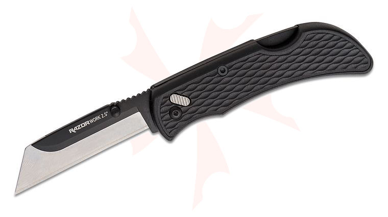 Outdoor Edge 2.5 inch RazorWork Folding Utility Knife with 2 Replaceable Blades, Black GFN Handle