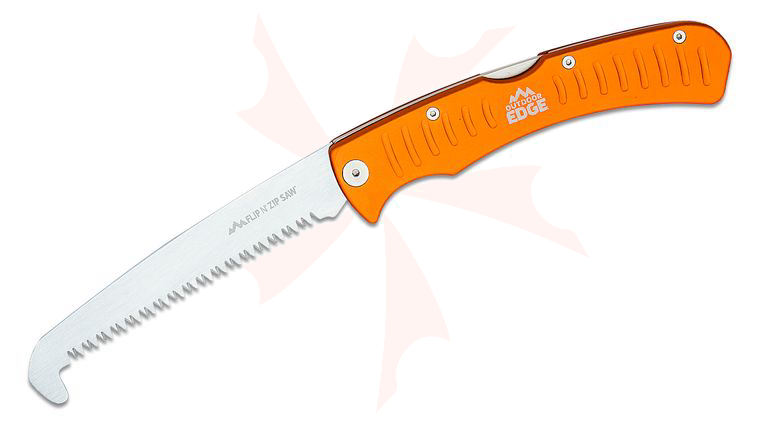 Outdoor Edge Flip n' Zip Folding Pocket Saw 4.4 inch Blade, Orange Rubberized Aluminum Handles, Nylon Sheath